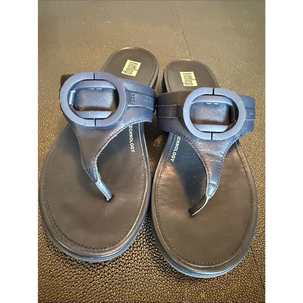 Fitflop Gracie NavyBlue Leather fit flop Sandals with Logo Insole size 37/6